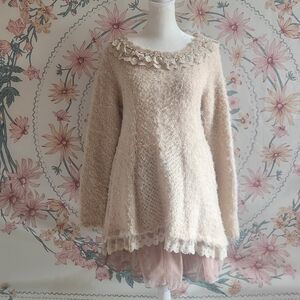 Cream sweater lace Axes Femme J fashion chic cottage core dollette soft Girl